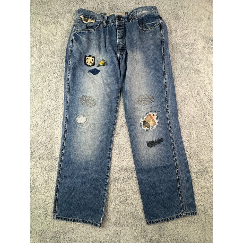 Parish Blue Size 36x29 (34x29) Distressed with Patches Straight Leg Jeans